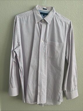 Tommy Hilfiger White Button-Up Shirt with Blue and Red Windowpane Check